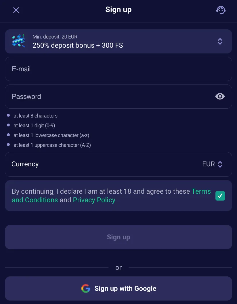 Betmatch Sign up